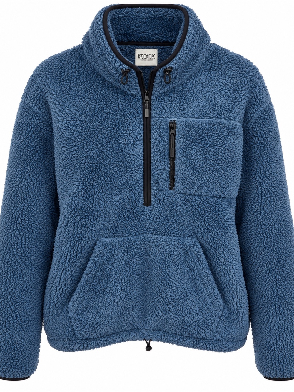 PINK Victoria's Secret Blue Sherpa Fleece 1/4 Zip Pullover Sweatshirt (S) - Picture 2 of 4